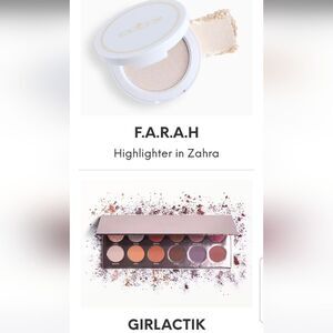 F.A.R.A.H Zahra Highlighter & GIRLACTIK Essential Eyeshadow Palette NEW MSRP $76